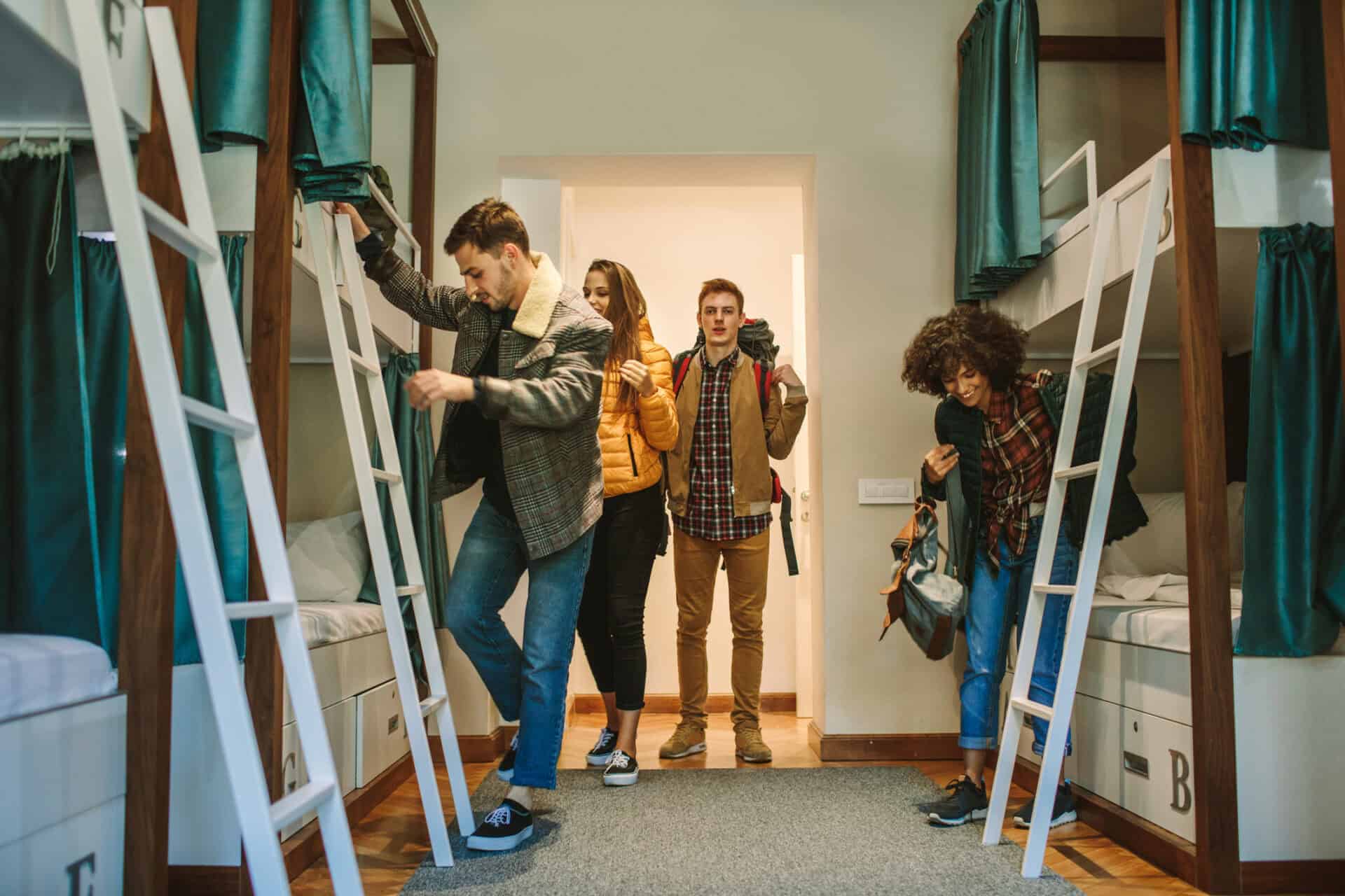 Young travellers in shared dorm rooms at St Christopher’s Berlin hostel.