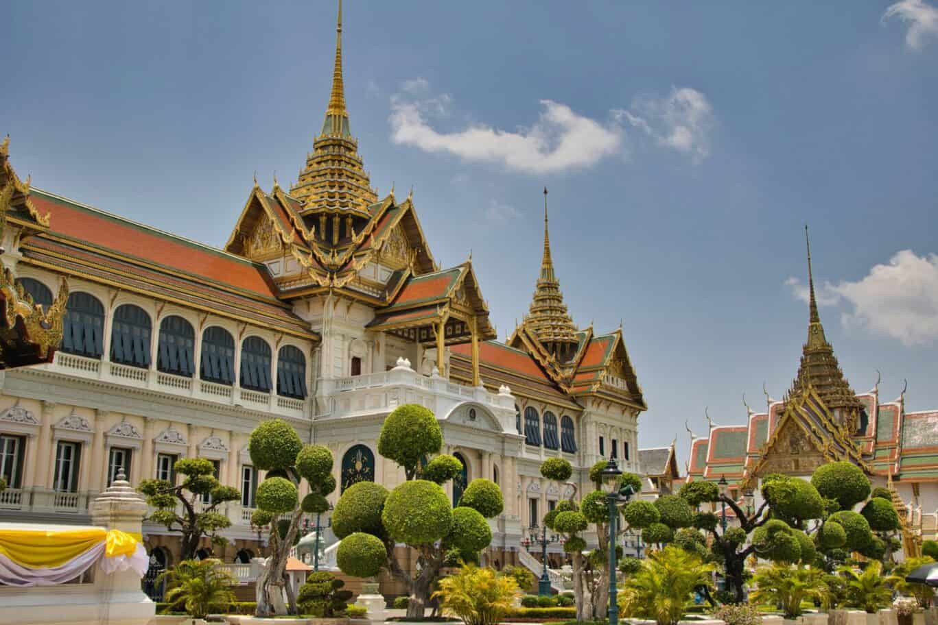 Grand Palace, Bangkok, Thailand, ornate royal architecture, cultural landmark.